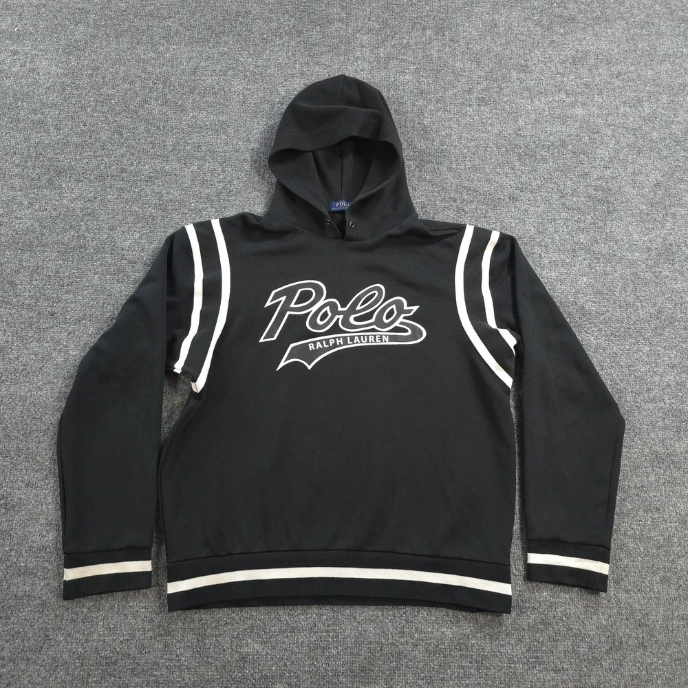 Polo Ralph Lauren Hoodie Mens Large Black Spell Out Script Logo Pullover Varsity